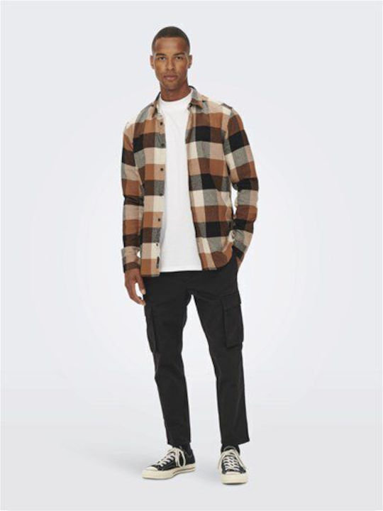 Only & Sons Long-sleeved Flannel Shirt Checked Silver Lining