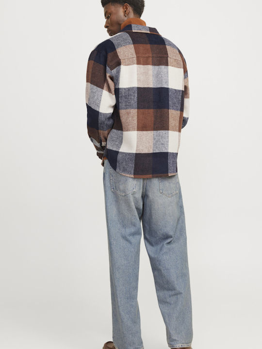 Long Sleeve Overshirt In Regular Fit Checked Navy Blue