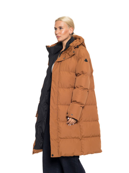 Biston Women's Long Lifestyle Jacket for Winter with Hood camel