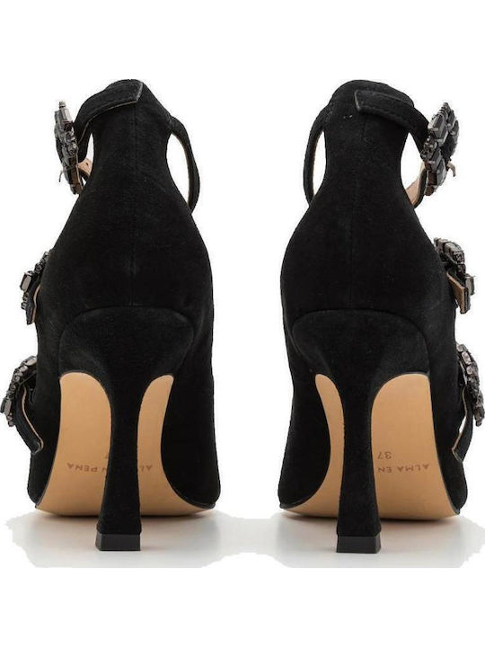 Suede Black Heels with Strap