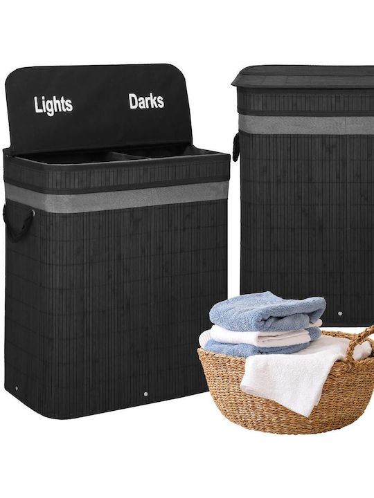Coș de Rufe Bambus 100l cu Capac 54x35x60cm Negru Coș de Rufe Bambus 100l cu Capac 54x35x60cm Negru