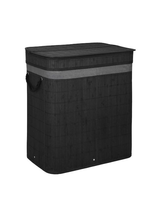 Coș de Rufe Bambus 100l cu Capac 54x35x60cm Negru