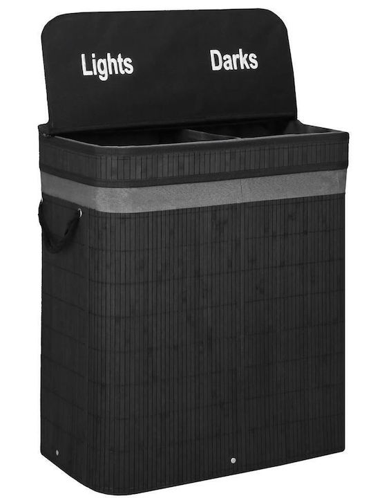 Coș de Rufe Bambus 100l cu Capac 54x35x60cm Negru