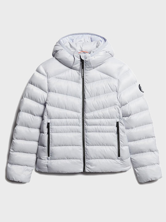 Superdry Women's Short Puffer Jacket for Winter with Hood Gray