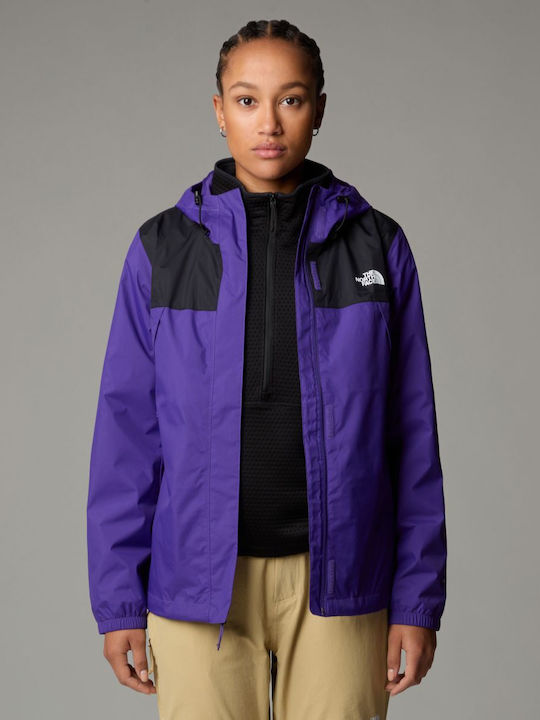 The North Face Women's Hiking Short Lifestyle Jacket Waterproof for Winter with Hood Purple