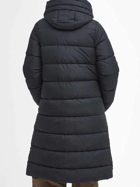 Barbour Lang Damen Puffer Jacke für Winter Schwarz