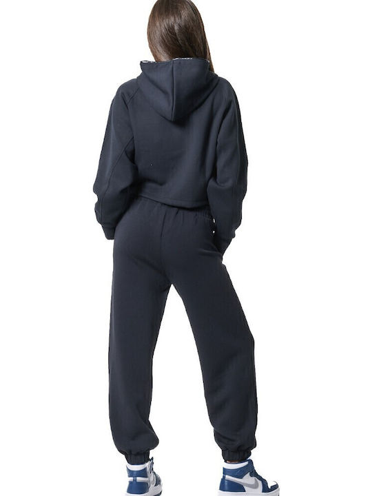 Cropped Women's Sweatshirt Jacket Hooded Black