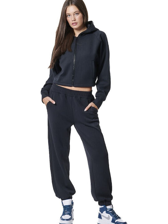 Cropped Women's Sweatshirt Jacket Hooded Black