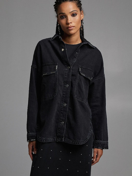 BSB Langärmelig Damen Denim Hemd Black