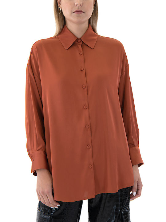 MY T Women's Satin Long Sleeve Shirt Orange