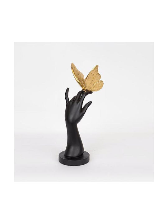 Estheti Home Tischdekoration Harz Schwarz Gold Schmetterling Hand 14x17x34,6cm 752-27127