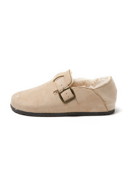 Jomix Closed Women's Slippers With fur in Beige color