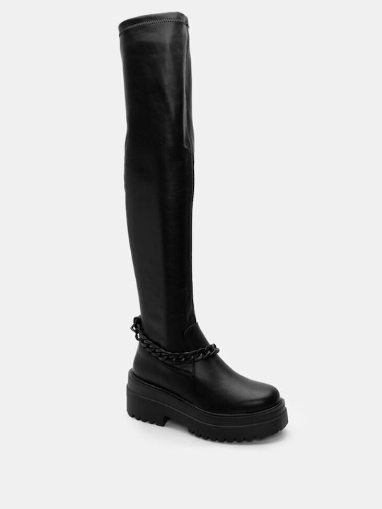 Luigi Synthetic Leather Over the Knee High Heel Women's Boots with Zipper Black