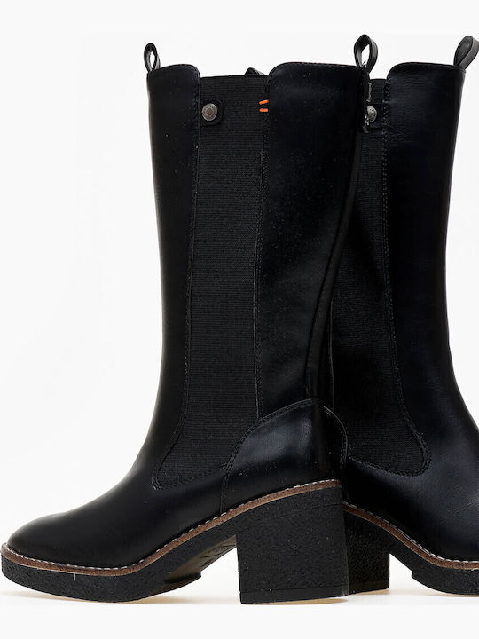 Synthetic Leather High Heel Women's Boots with Rubber Black