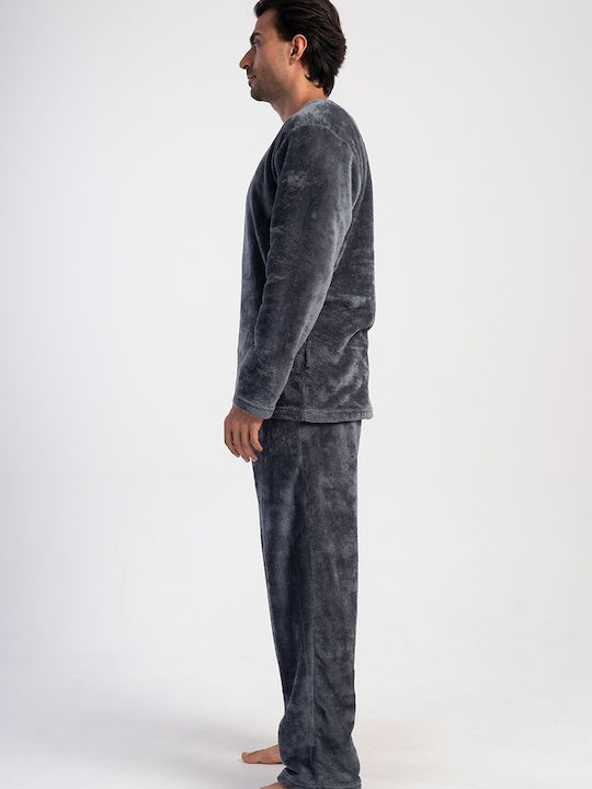 Vienetta Secret Men's Winter Fleece Pajamas Set Charcoal