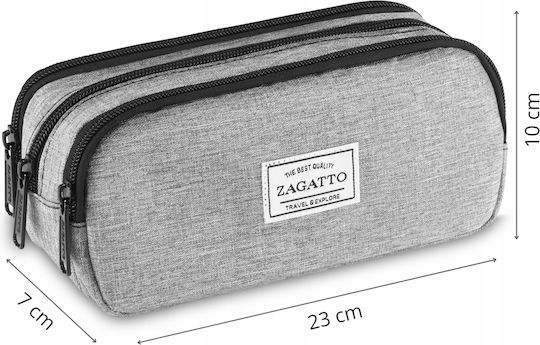 Zagatto Pencil Case Metallic with 3 Compartments Gray