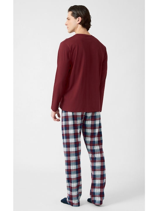Minerva Bull Men's Winter Checked Pajamas Set Burgundy