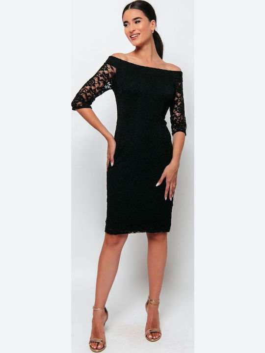 Mini Evening Dress with Lace Black