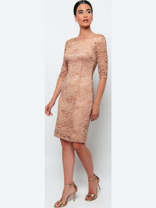 Rochie Midi De Seară Cu Dantelă Nude