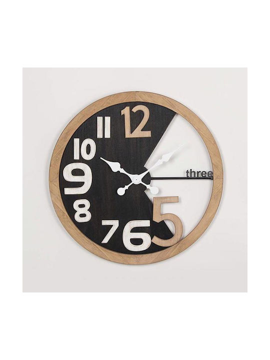 Estheti Home Ρολόι Τοίχου Ξύλινο Μαύρο Φυσικό Λευκό Φ59.5x3cm 753-13015