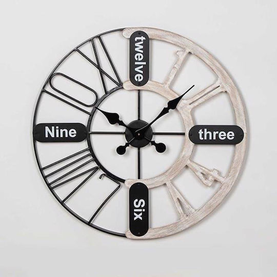 Estheti Home Metal Wooden Wall Clock Black/Natural Φ60x4cm 753-10010