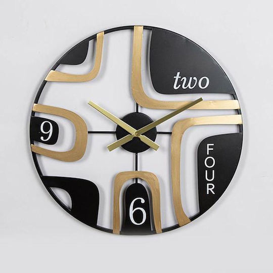 Estheti Home Wall Clock Wooden Black Gold Φ60x4.5cm 753-13016