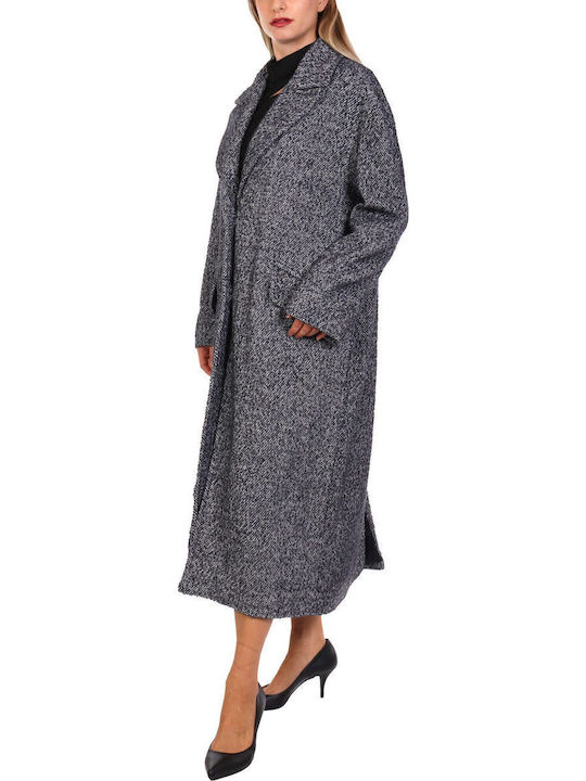 Wool Women's Gray Coat with Buttons