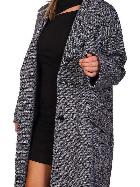 Wool Women's Gray Coat with Buttons