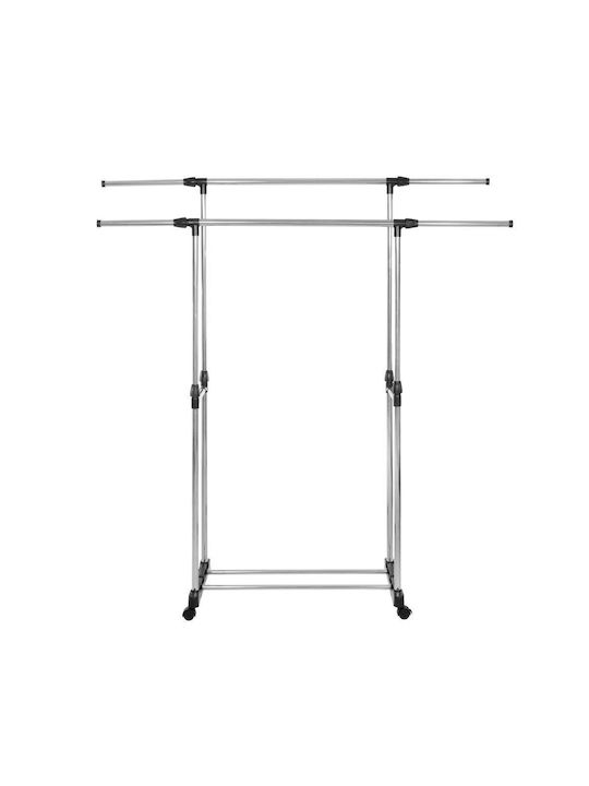 Wheeled Floor Garment Rack made of Metal Telescopic Silver 155x45x150cm