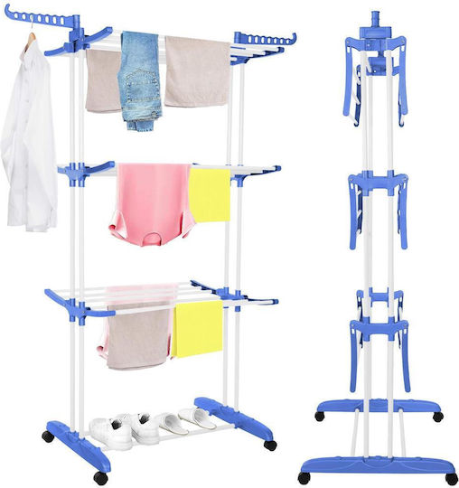 Vertical Clothes Dryer Mobile Foldable Two Hangers 75x57x170cm Load Capacity 15kg