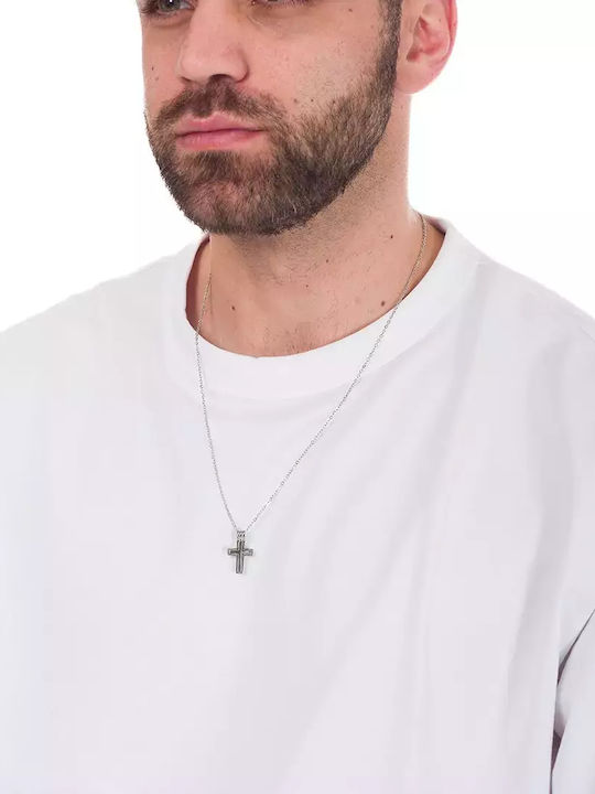 Oxzen Ανδρικός Σταυρός από Ατσάλι με Αλυσίδα