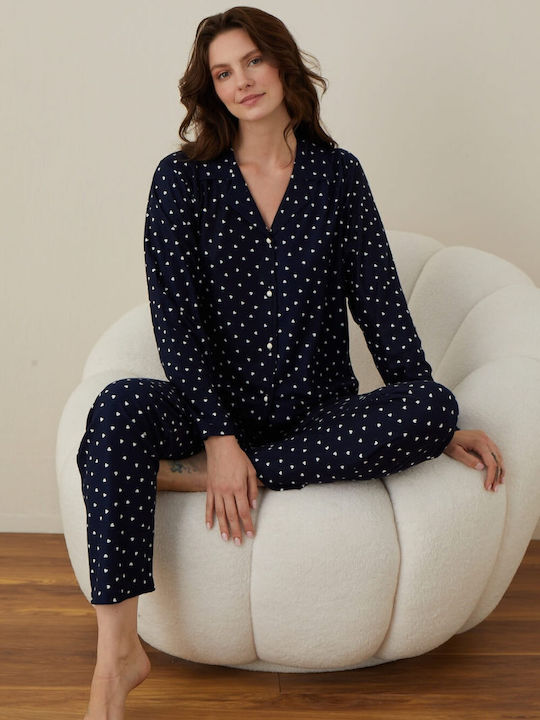 Boyraz Winter Women's Pyjama Set Cotton Navy Blue