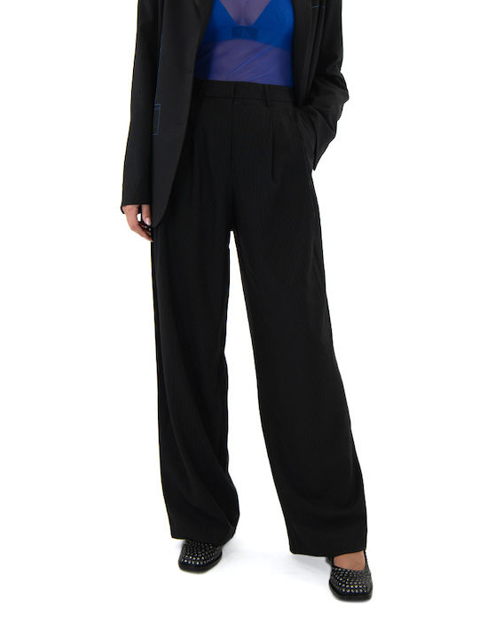 Black n Black Women's High-waisted Fabric Trousers Striped Black