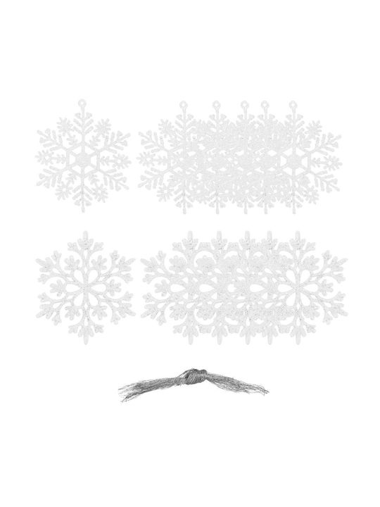 Hängendes Schneeflocke Ornament Kunststoff Weiß mit Glitzer Set 12Stück