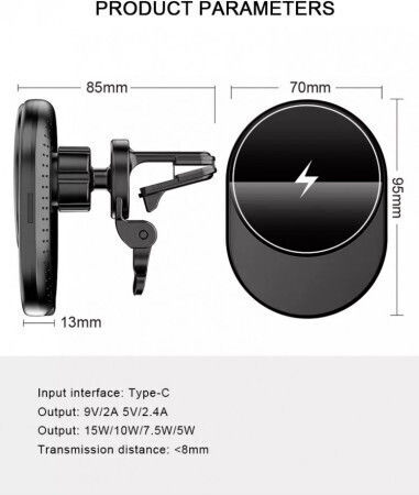 Suport Auto Magnetic Magsafe Încărcare Wireless 15W Încărcare Rapidă Standard Qi QC3.0 CWCph-D11