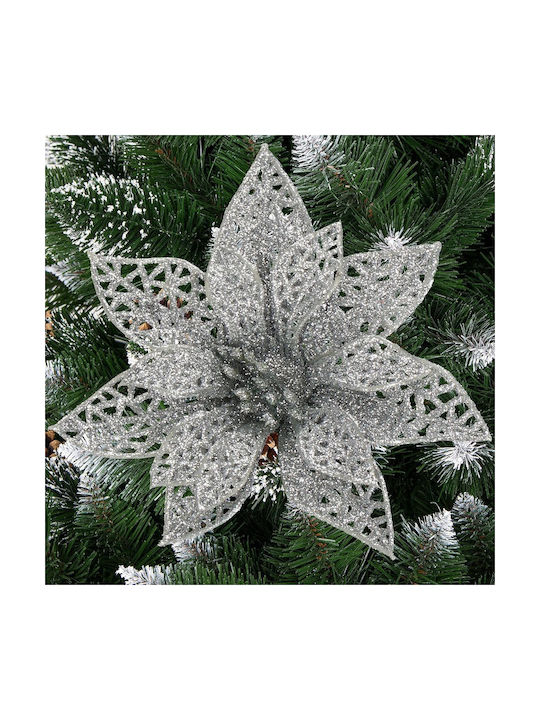 Set Ornamente cu Flori din Plastic Argintii 10cm 10 Bucăți