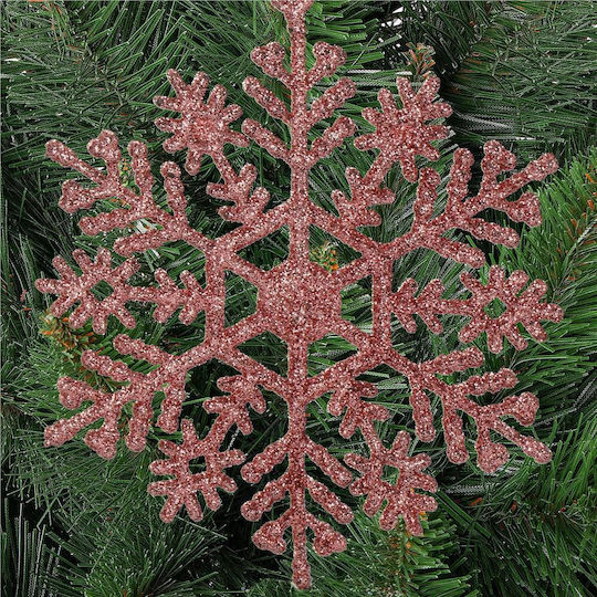 Ornament suspendat Fulgi de zăpadă Plastic Roz cu lumină LED Set 12buc