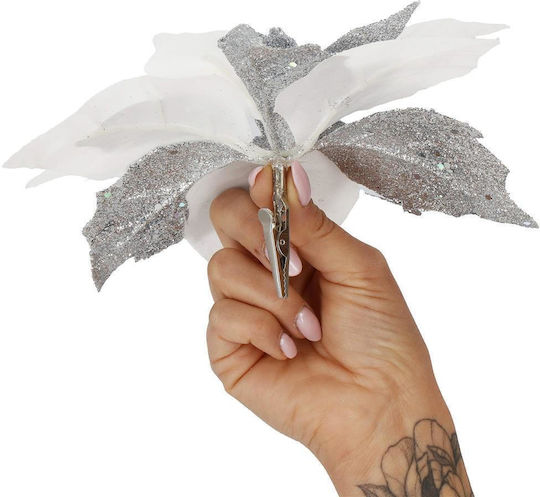 Hängendes Ornament Blume Kunststoff Weiß mit Glitzer Set 5Stück