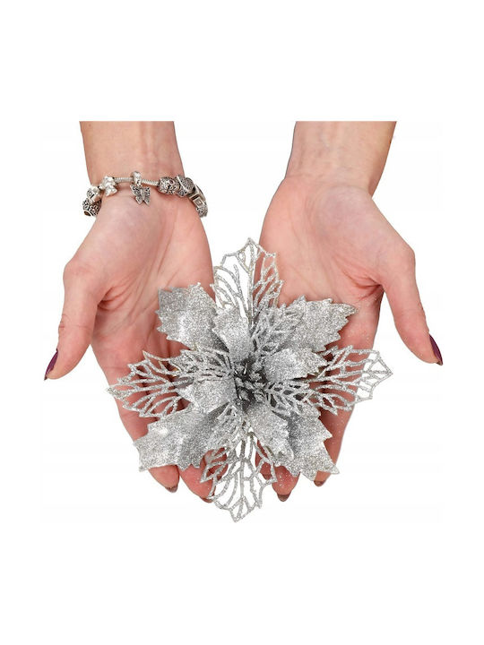 Ornament suspendat Floare Plastic Argintiu 16x14buc Set 10buc