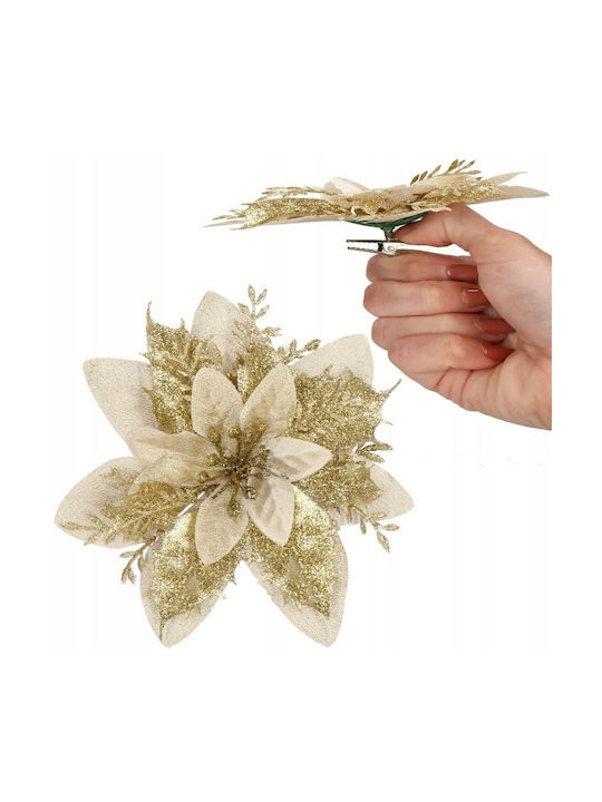 Hängendes Ornament Blume Kunststoff Gold mit Glitzer 13x13cm Set 10Stück
