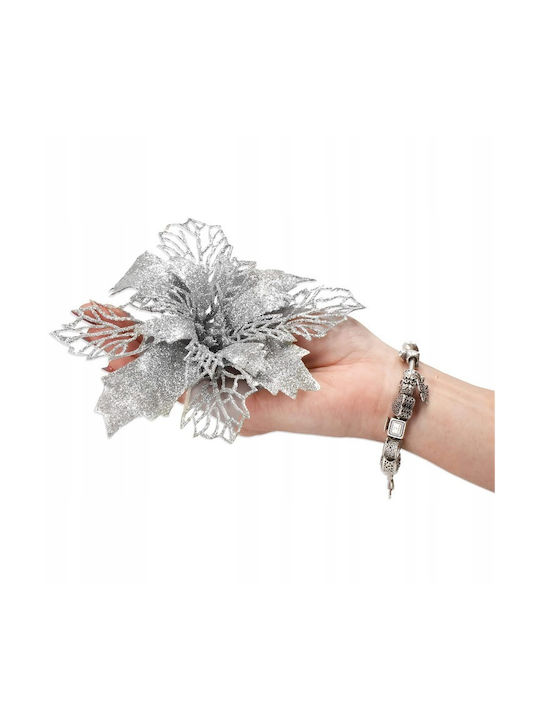 Ornament suspendat Floare Plastic Argintiu 16x14buc Set 10buc