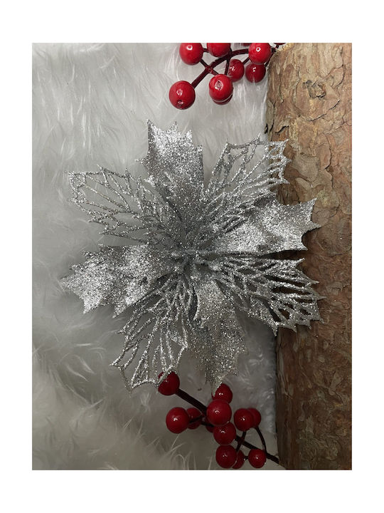 Ornament suspendat Floare Plastic Argintiu 16x14buc Set 10buc