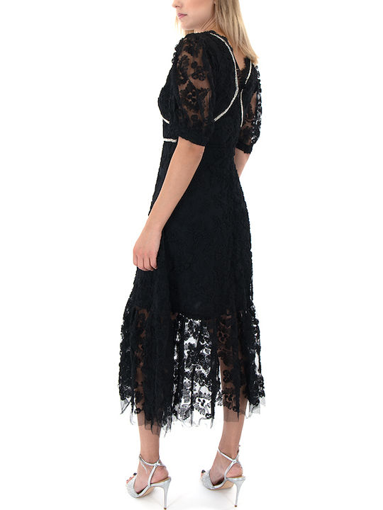 Sommer Midi Abendkleid mit Spitze Schwarz BKR-12309-Schwarz