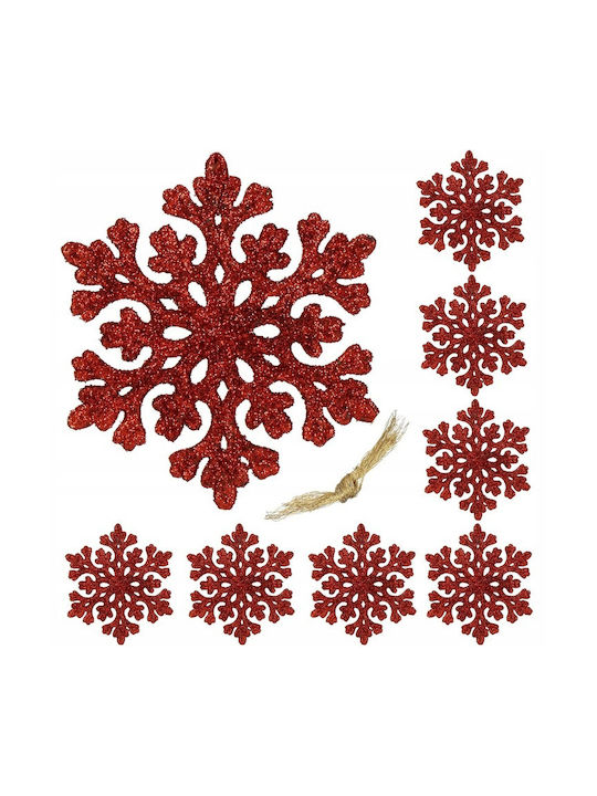 Ornament suspendat Fulgi de zăpadă Plastic Roșu Set 8buc