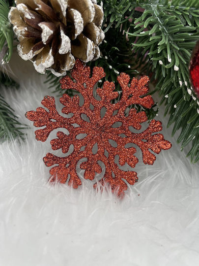 Hängendes Schneeflocke Ornament Kunststoff Rot mit Glitzer Set 8Stück