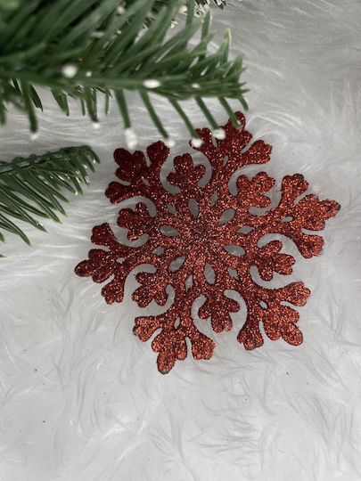 Hängendes Schneeflocke Ornament Kunststoff Rot mit Glitzer Set 8Stück