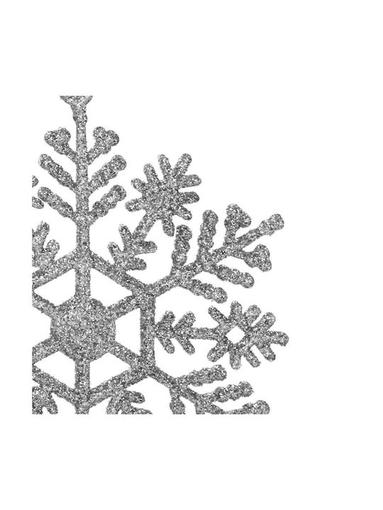 Hanging Snowflake Ornament Plastic Silver with Glitter 10cm Set 12pcs