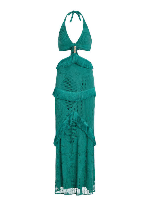 Patbo Maxi Evening Dress Open Back with Ruffle Green