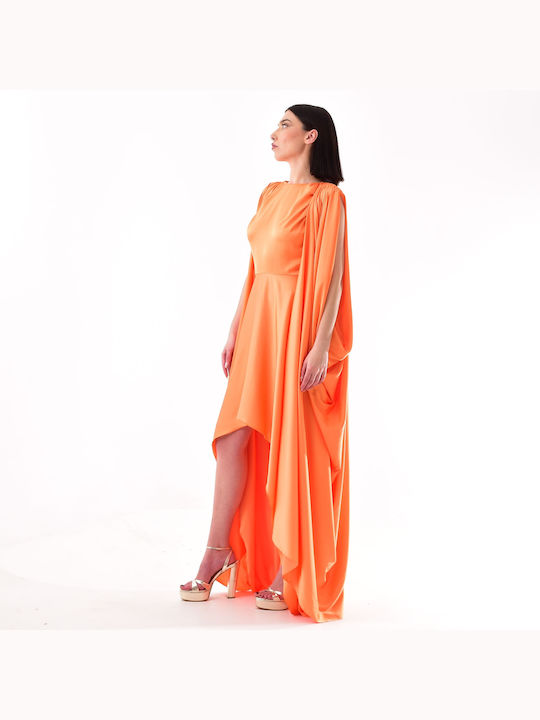 Summer Maxi Evening Dress Open Back Orange