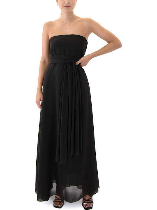 Sommer Maxi Damenkleid für Hochzeit - Taufe Trägerlos Schwarze MTCHBX-LD1047-Schwarz